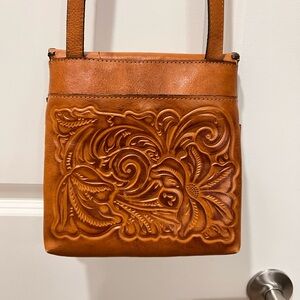 Patricia Nash Elegant Tan Leather Embossed Shoulder Bag